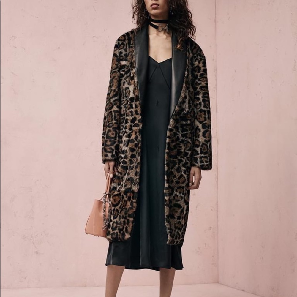 ALEXANDER WANG GENUINE FUR LEOPARD PRINT ROBE COAT